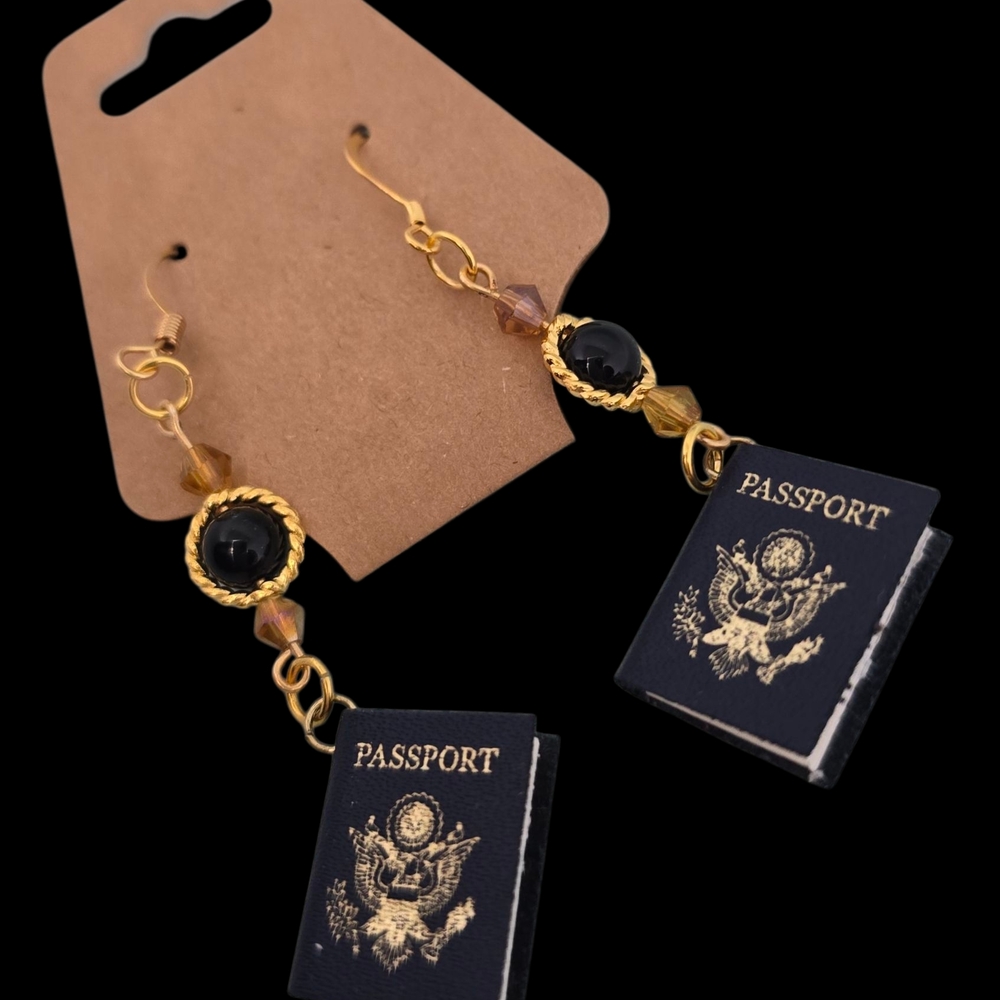 Gold and Black Passport Earrings